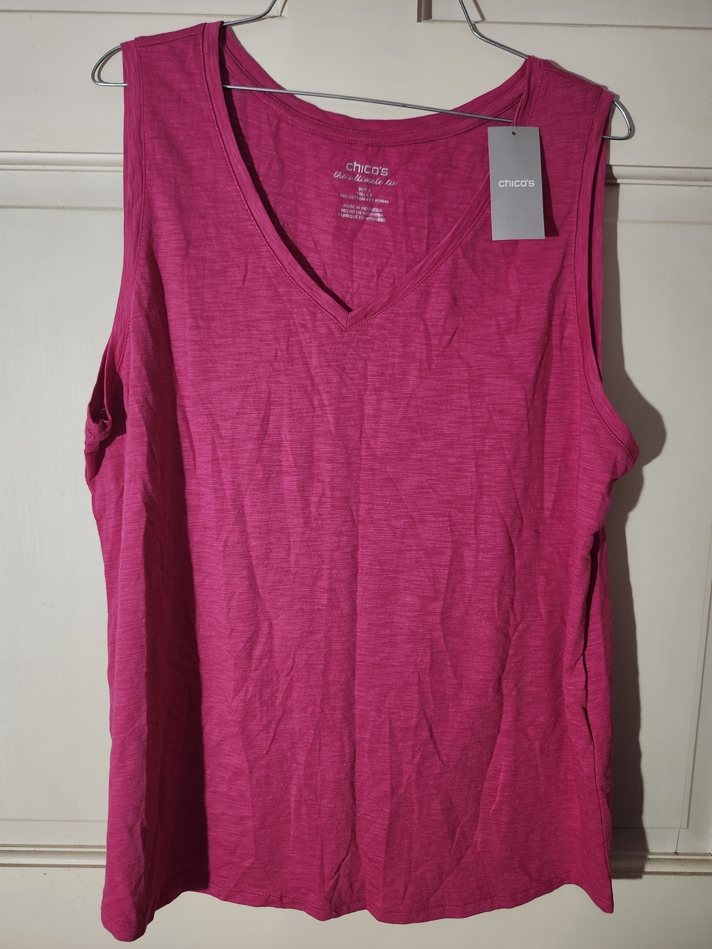 Chico's Sleeveless V-Neck Tank in Bright Fuchsia